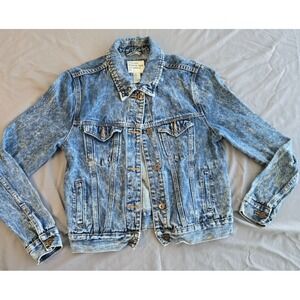Forever 21 Women Acid Wash Denim Jacket Size Small Blue Jean Jacket Y2K Trucker